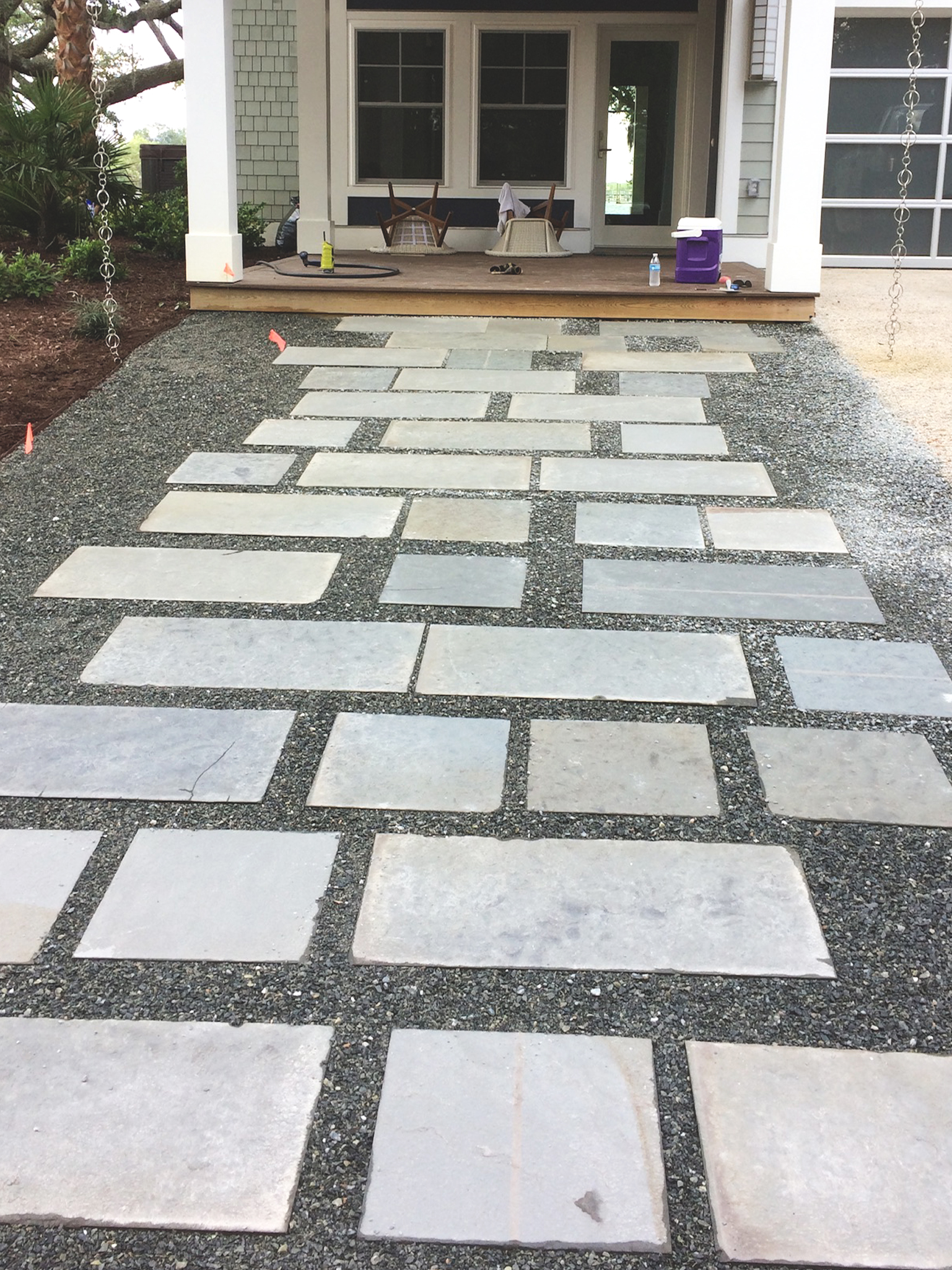 grey rectangular stone walkway